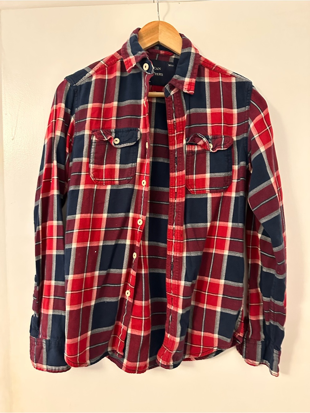 American Eagle Red & Navy Plaid Flannel